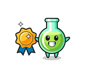 lab beakers mascot illustration holding a golden badge