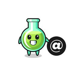 Cartoon Illustration of lab beakers standing beside the At symbol