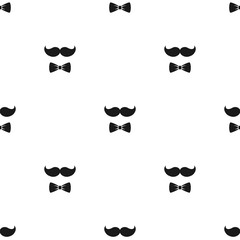 Seamless pattern with moustache and bow ties on white background.