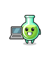 Mascot Illustration of lab beakers with a laptop