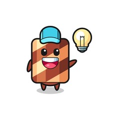 wafer roll mascot character with afraid gesture