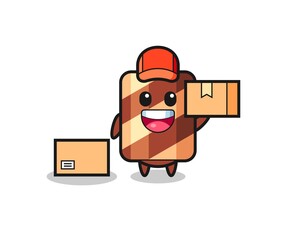 Mascot character of wafer roll as a fisherman