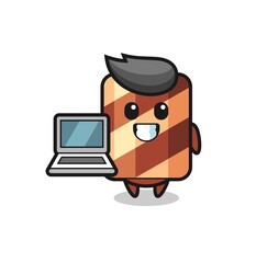 Mascot cartoon of wafer roll with ice cream truck