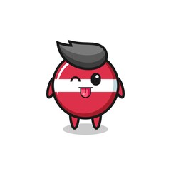 cute latvia flag badge character in sweet expression while sticking out her tongue