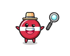 illustration of the latvia flag badge mascot as a detective who manages to solve a case