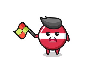 latvia flag badge cartoon as the line judge hold the flag up at a 45 degree angle