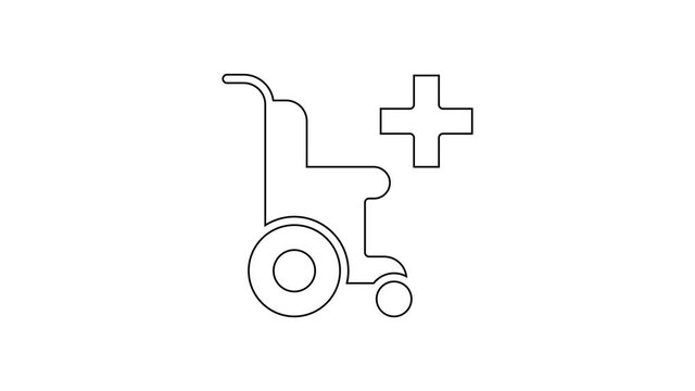 Black line Wheelchair for disabled person icon isolated on white background. 4K Video motion graphic animation