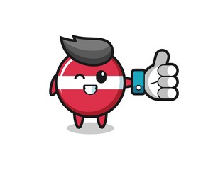 cute latvia flag badge with social media thumbs up symbol