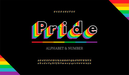 Modern alphabet letters and numbers with Rainbow colors. Rainbow flag colors LGBT font.