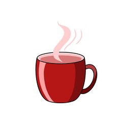 An illustration of one red coffee or tea cup on a white background. The pattern. Suitable for background, menu, invitation, brochure, flyer, presentation, checklist, poster, postcard