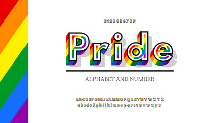 Modern alphabet letters and numbers with Rainbow colors. Rainbow flag colors LGBT font.