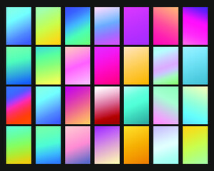 Vector EPS 10 Gradient Set. Different colors. Modern Smartphone screen, mobile app Template. Design for Wallpaper, background, banner, flyer, Social media post. 
