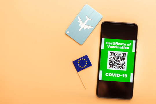 Electronic certificate of vaccination covid 19,qr code confirming the presence or antibody immunity,traveling during pandemic