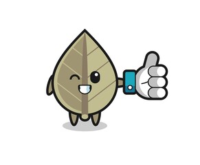 cute dried leaf with social media thumbs up symbol