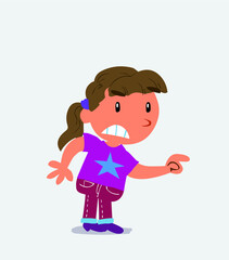  cartoon character of little girl on jeans pointing something aggressively.