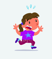 cartoon character of little girl on jeans runs away in terror