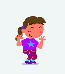 Fototapeta premium cartoon character of little girl on jeans shrinks somewhat shy.cartoon character of little girl on jeans shrinks somewhat shy.