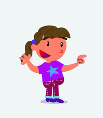  cartoon character of little girl on jeans smiling while pointing. cartoon character of little girl on jeans smiling while pointing.