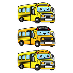 cute happy yellow bus character set