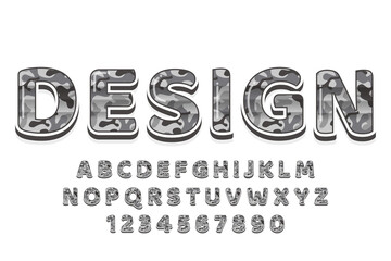 grey camouflage pattern alphabet