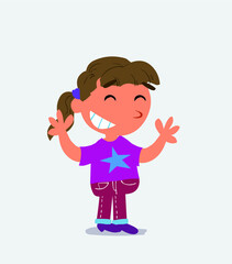  Very pleased cartoon character of little girl on jeans. Very pleased cartoon character of little girl on jeans.