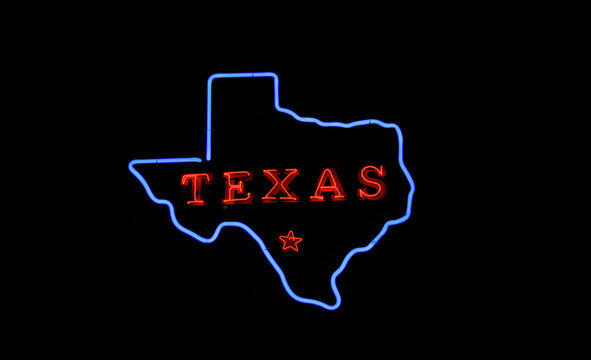 Photo Composite Image, Neon Blue and Red Texas Sign