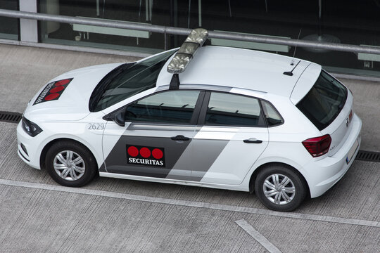 cologne, north rhine westphalia/germany - 26 06 2021: a securitas car from above
