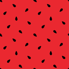 Red watermelon pulp with black seeds vector seamless pattern background.
