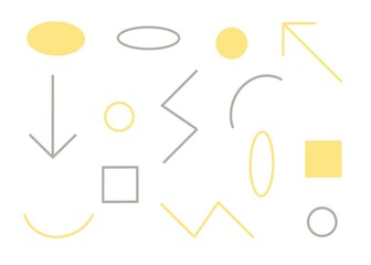 Set of different geometric figures of grey and yellow colors hand drawn digital illustration
