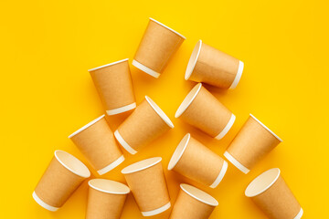 A lot of paper cups for take away coffee or tea