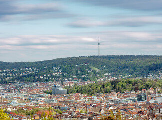 Der Stuttgarter Fernsehturm am Abend, Stuttgart, Baden-Württemberg