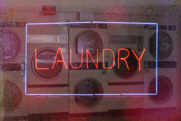 Neon Sign Laundry - Rainy Wet Window Sign