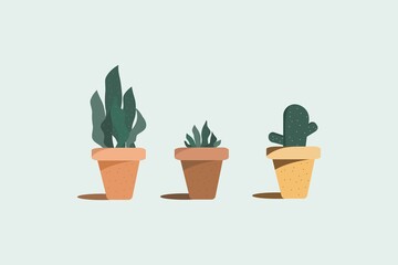 Three of garden potted plants vector.