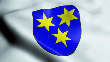 3D Waving Switzerland City Flag of Maienfeld Closeup View