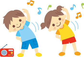 ラジオ体操するこどものイラスト