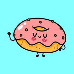 Cute funny donut character. Vector hand drawn cartoon kawaii character illustration icon. Isolated on white background. Donut character concept