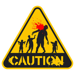 Zombie caution sign vector cartoon symbol isolated on a white background.