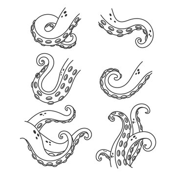 Octopus tentacles vector cartoon icons set isolated on a white background.