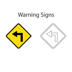 Turn left sign 2 style, Yellow vector illustration and hand drawing on white background.