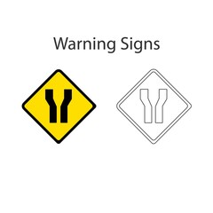 Narrow road on both way 2 style, Yellow vector illustration and hand drawing on white background.