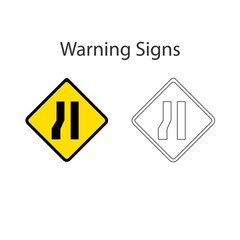 Narrow road on left way 2 style, Yellow vector illustration and hand drawing on white background.