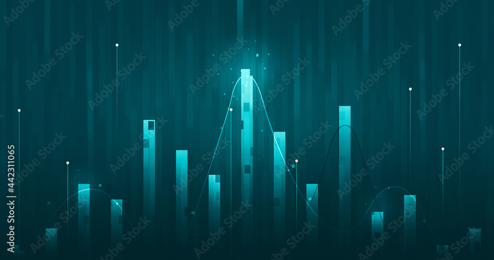 Poster chart of business data graph diagram and growth financial graphic report information on futuristic f