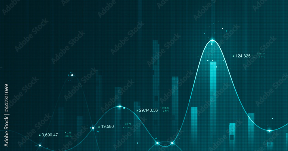 Poster chart of business data graph diagram and growth financial graphic report information on futuristic f