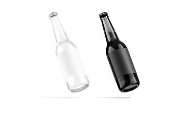 Blank black and white glass beer bottle with label mockup