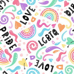 Colorful hand drawn doodle seamless pattern, rainbows background, great for textiles, banners, wallpapers, wrapping - vector design