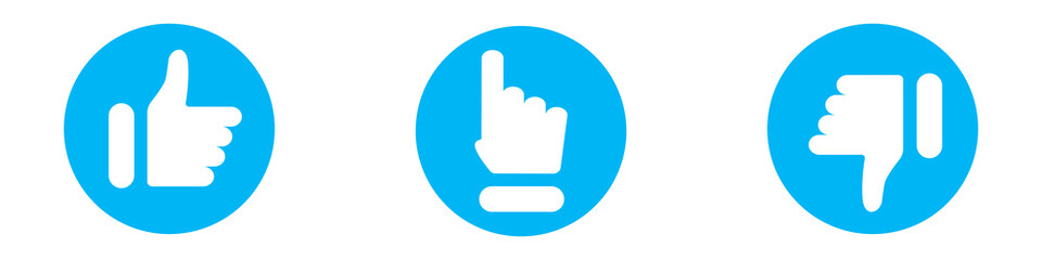 Thumbs up, click, and Thumbs down symbol. Vector illustration