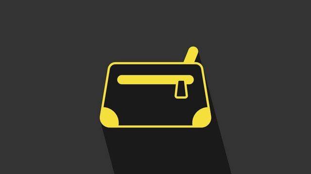 Yellow Cosmetic bag icon isolated on grey background. 4K Video motion graphic animation