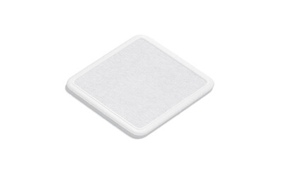 Blank white square embroidered patch mockup, side view