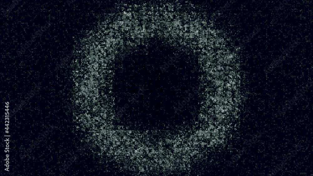 Poster widening circular soffit light rings on colorful grid with particles, seamless loop. animation. fiel
