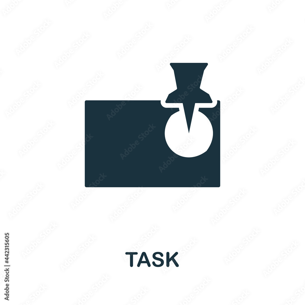 Poster task icon. simple creative element. filled monochrome task icon for templates, infographics and bann